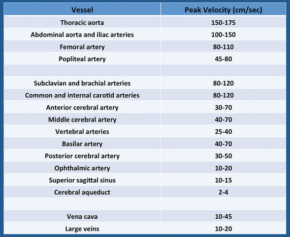 Blood flow velocities