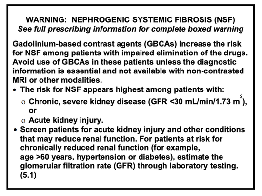 Gadolinium contrast black box warning